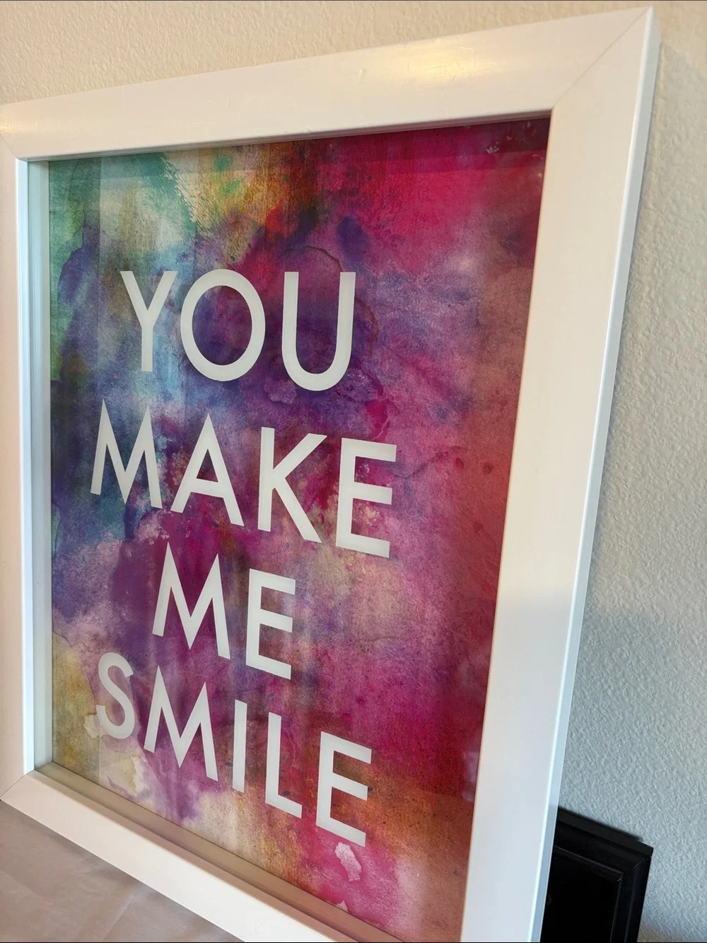 Z Gallerie 'YOU MAKE ME SMILE' Wall Art - White Frame Watercolor Background NWT